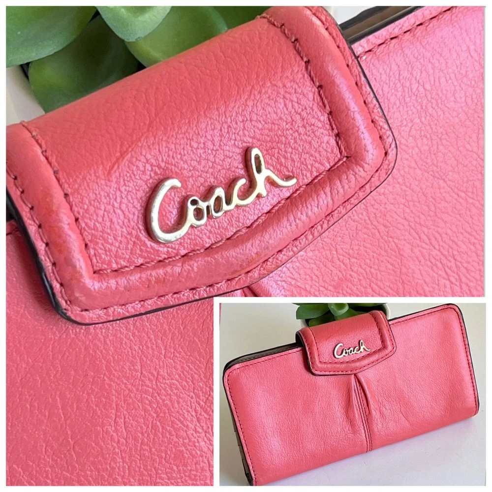Coach Ashley Salmon Coral Pink Leather Signature Wallet